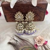Vriksham Gold Lotus Motif Kundan With Aqua Purple Beads and Pearls Jhumka-G20135